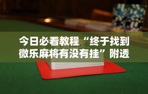 今日必看教程“终于找到微乐麻将有没有挂”附透视挂详细教程