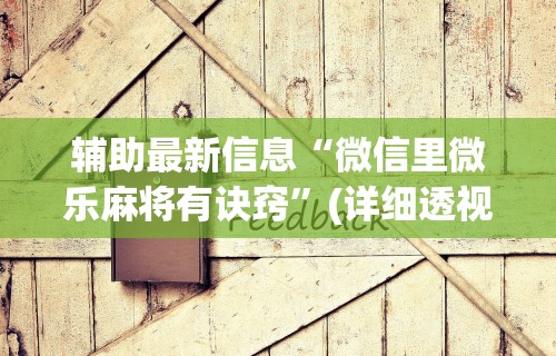 辅助最新信息“微信里微乐麻将有诀窍”(详细透视教程)